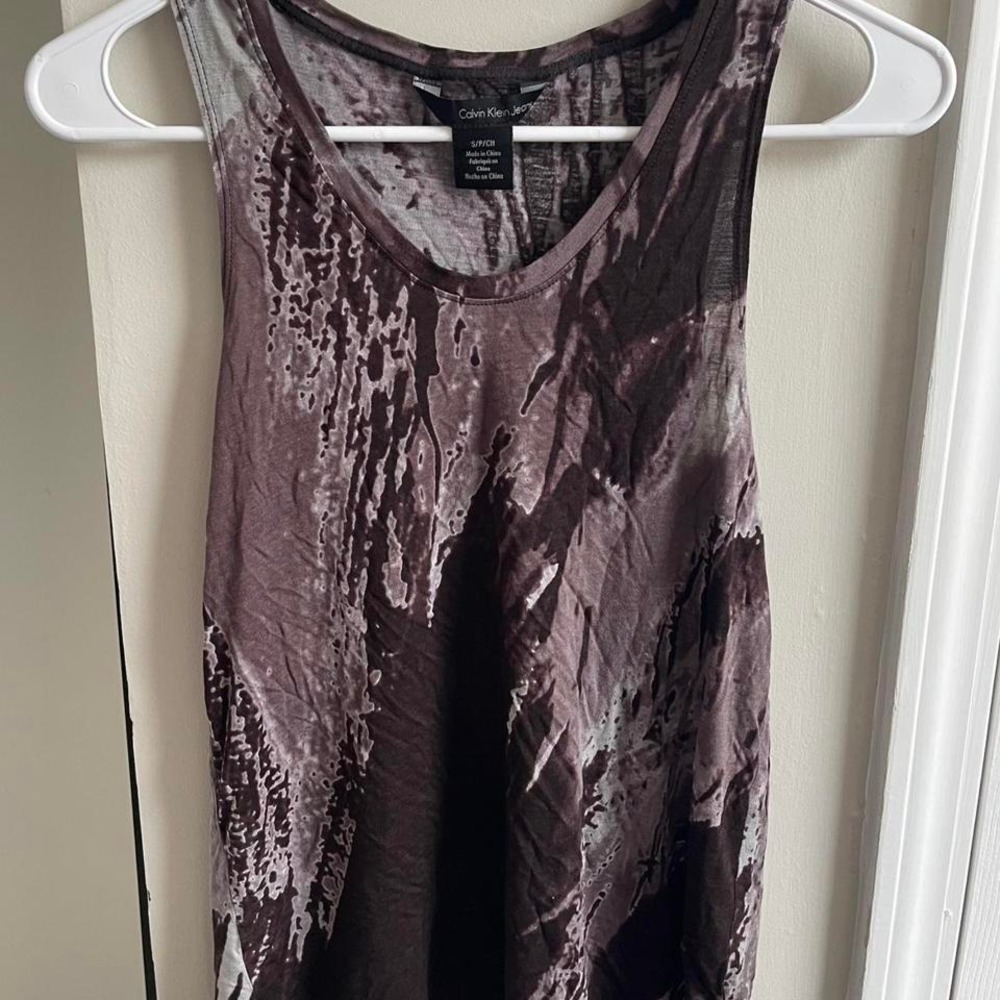 Calvin Klein Jeans Womens Brown Abstract Tie Dye Modal Tank Top Small S S/P/CH